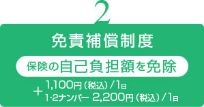 2 免責補償制度保険の自己負担額を免除+1,000円（税別）/1日