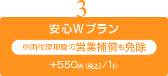3 安心Ｗプラン車両修理期間の営業補償も免除+500円（税別）/1日